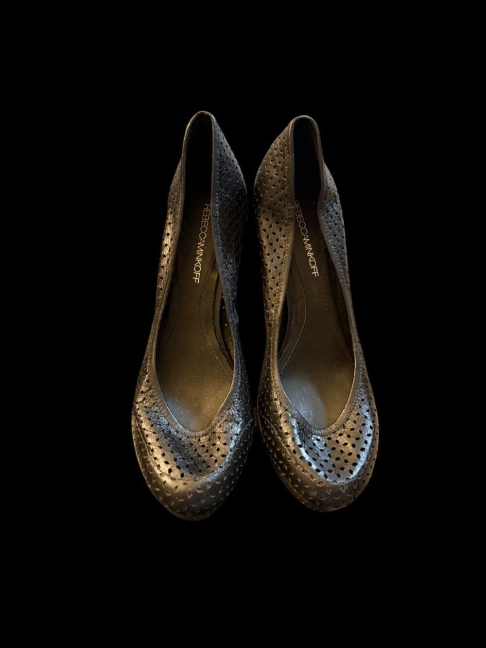 Rebecca Minkoff Black Perforated Stiletto Leather Pumps 9.5 USA Whimsigoth boho